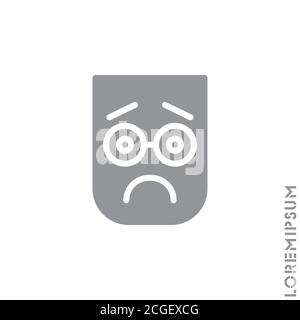 Traurig Schlechte Stimmung Fühlen Sorry Bedauern Emoticon Symbol Vektor Illustration. Stil. Grau auf weißem Hintergrund Stock Vektor