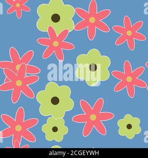 Cartoon Blumen Nahtloses Vektor-Muster - Wiederholen Ornament für Textil, Papier, Mode etc. Stock Vektor