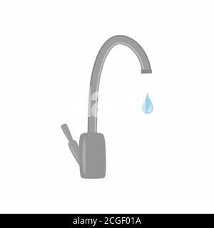 Wasserhahn mit Tropfen. Wasser sparen. Vektorgrafik. Stock Vektor