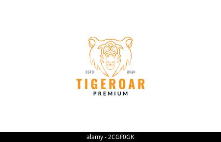 Tier Tiger Kopf Gesicht brüllen Linie Logo Design minimalistisch Stock Vektor