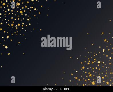Luxus Gold Weihnachten Stern Rahmen. Elegante Designelemente für den Urlaub. Magische goldene fliegende Sterne auf dunklem Hintergrund. Weihnachtsschmuck. Grußkarte Stock Vektor