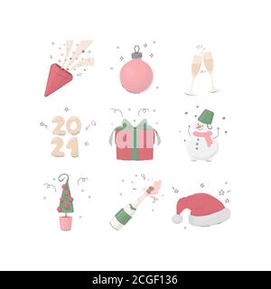 Set von Vektor-Icons oder Illustrationen, Konzept des neuen Jahres und weihnachten. Stock Vektor