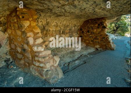 Sinagua Klippenwohnungen aus der Zeit um 1100 n. Chr. am Walnut Canyon National Monument in der Nähe von Flagstaff, Arizona, USA. Stockfoto