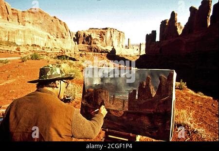 1972 - Blick entlang der Park Avenue Wird in Öl gemalt, 05/1972 Arches National Park Stockfoto