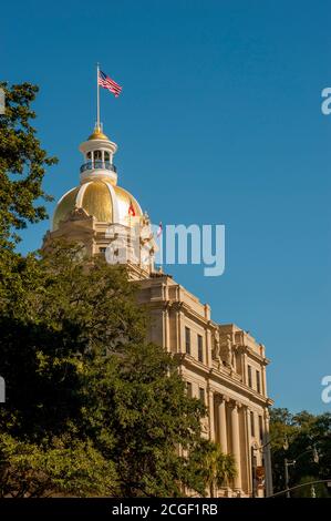 Blick auf das Rathaus in der Altstadt von Savannah, Georgia, USA. Stockfoto