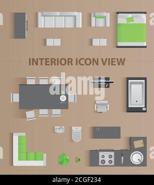 Einstellung der Ansicht von oben für die Gestaltung von Interior Icons. Isolierte Vektorgrafik. Stock Vektor