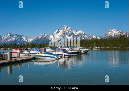 Die Coulter Bay Marina am Jackson Lake im Grand Teton National Park, Wyoming, USA. Stockfoto