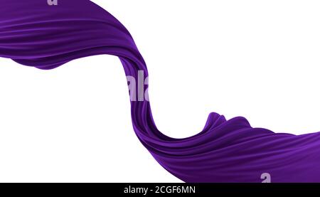 Abstrakter Hintergrund aus violett gewelltem Samt. 3d-Rendering-Bild. Bild auf weißem Hintergrund isoliert. Stockfoto