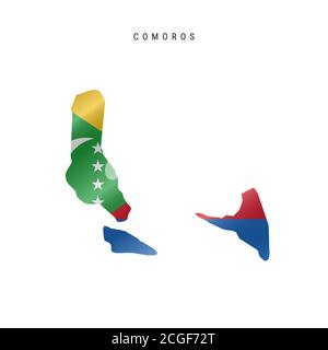 Karte der wehenden Flagge von Komoren. Vektorgrafik Stock Vektor