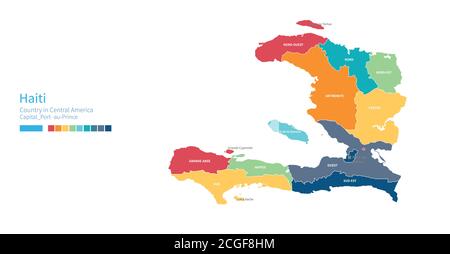 Haiti-Karte. Farbenfrohe detaillierte Vektorkarte des zentralamerikas, karibisches Land. Stock Vektor