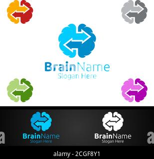 Arrow Brain Logo mit Think Idea Concept Vector Design Stock Vektor