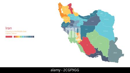 Iran-Karte. Farbenfrohe detaillierte Vektorkarte des Nahost-Landes. Stock Vektor