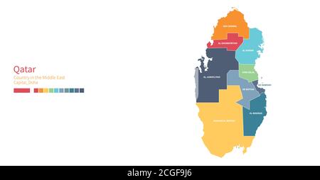 Katar-Karte. Farbenfrohe detaillierte Vektorkarte des Nahost-Landes. Stock Vektor