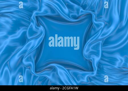 Abstrakt blau gewellt Satin oder Seide Stoff mit Falten an den Seiten und eine glatte Oberfläche in der Mitte. 3d-Rendering-Bild. Bild isoliert auf weißem Hintergrund Stockfoto