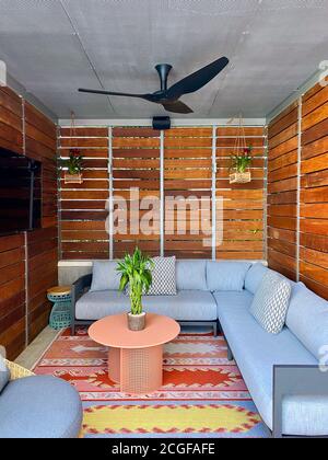 Eine Cabana auf der Poolterrasse im Austin Marriott Downtown Stockfoto