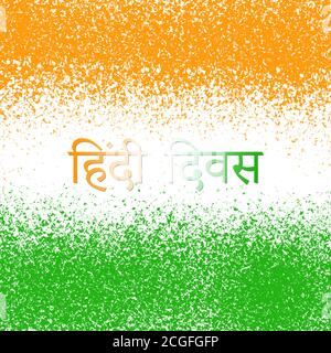 14. September Hindi Divas geschrieben in Tricolor mit Tricolor-Dispersion Hintergrund Stockfoto