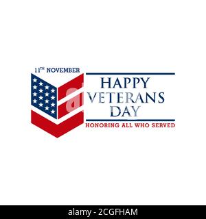 Happy Veterans Day Schriftzug mit USA Flagge Illustration. November 11 Urlaub Hintergrund. Festplakat mit Sternen und Streifen. Grußkarte in V Stock Vektor