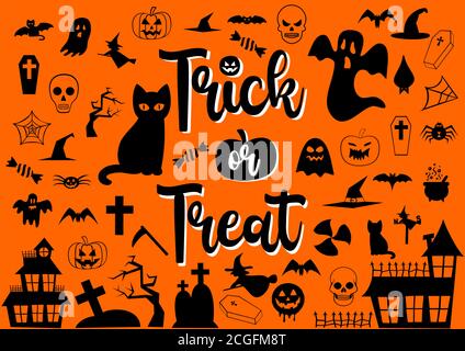 Happy Halloween schwarz Icons Set - Trick or Treat Stock Vektor