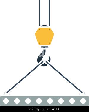 Symbol Der Scheibe An Kranhaken Durch Seilschlingen Gehängt. Flaches Farbdesign. Vektorgrafik. Stock Vektor