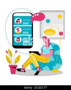 Menschen chatten online über Computer-Netzwerk Vektor Illustration isoliert. Stock Vektor