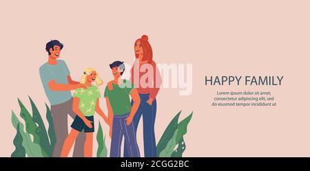 Landing Page oder Website glückliche Familie für Familie Gesundheit und Waren. Stock Vektor