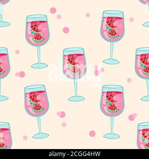 Sommerliche Fruchtgetränke und Cocktails im nahtlosen Muster in flacher Form. Stock Vektor