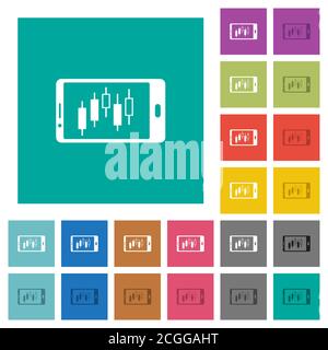 Mobile Broker Landscape-Modus mehrfarbige flache Symbole auf einfachen quadratischen Hintergründen. Weiße und dunklere Symbolvarianten für Hover- oder aktiven Effekt enthalten Stock Vektor