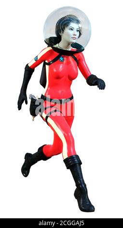 3D-Rendering einer jungen Frau in einem Skelett Kostüm für Halloween-Party, die isoliert auf weißem Hintergrund Stockfoto