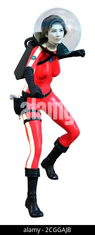 3D-Rendering einer jungen Frau in einem Skelett Kostüm für Halloween-Party, die isoliert auf weißem Hintergrund Stockfoto