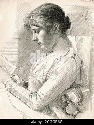 Murray Charles Fairfax - Junge Frau im Profil zum Left Reading - British School - 19. Jahrhundert Stockfoto