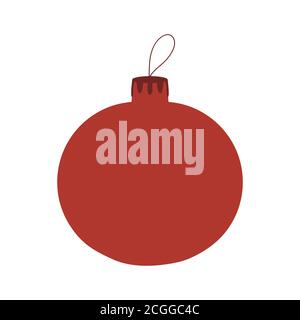 Rot handgezeichnete Weihnachtsbaumkugel Symbol. Isoliert auf weißem Hintergrund. Stock Vektor