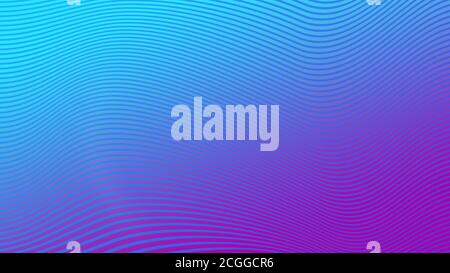 Wellige blaue Linien auf einem farbenfrohen hellblauen und violetten Hintergrund. Moderner und trendiger abstrakter Hintergrund in 4k-Auflösung. Stockfoto