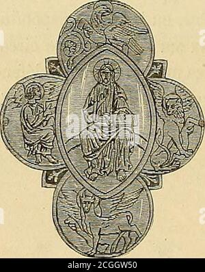 . Gazette des beaux-Arts . Frédéric Barbe-rousse, ainsi que lindiquent les vers inscrits sur sa circonférence. Elleest formée darcs de cercle en Bronze ajouré formant huit lobes, et ornéede Tours qui semblent avoir été destinées à contenir des lampes. Le des-sous de Ces Tours est fermé par des plaques de cuivre représentant les«Béatitudes» gravées au trait, de telle sorte quil ny avait quà les encrer,puis à y appliquer une feuille de Papier, pour en tirer des épreuves. Cestce qua fait M. le comte H. de Vielcastel, et le musée du Louvre possèdeaujourdhui des estampes tirées sur des cuivres du x Stockfoto