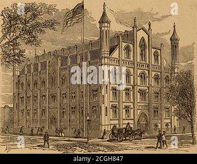 . Treat's Illustrated New York, Philadelphia und Umgebung . Rathaus, betiveen New Post-Office und New Court-House. Aus weißem Marmor, 216 Fuß lang und 105 Fuß breit. Begann im Jahr 1803, und war acht Jahre im Bau, und für viele Jahre war die eleganteste Struktur in Amerika. Der Turm, der das Gebäude überragt, enthielt früher abell mit einem Gewicht von 9,000 Pfund, das vor einigen Jahren entfernt wurde. College of the City of New York, 23d-Street und Lexington Avenue, seit vielen Jahren als Freie Akademie bekannt, wurde durch Act of Legislature o1866 mit Corporate Befugnisse übertragen. Freie Stipendiatin Stockfoto