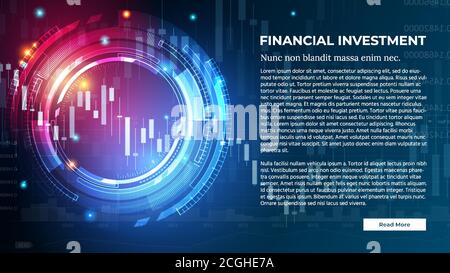 Vektor-Banner für Finanzanlagen oder Forex Trading mit Candlestick Charts und Grafiken auf dunklem Hintergrund. Online-Handel Web-Banner-Konzept. Abstrakter Finanz- oder Forex-Handelshintergrund. Stock Vektor