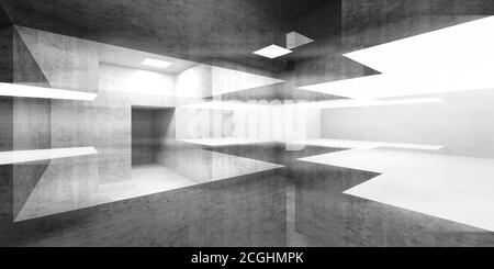 Abstrakter Beton-Innenhintergrund, digitale Illustration mit Double Exposure Effekt, Mixed Media. 3d-Rendering-Illustration Stockfoto