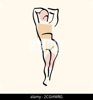 Einfache Frau Skizze mit Linien und geometrischen Formen. Handgezeichnete Dame isoliert auf hellem pastellfarbenem Hintergrund. Vektorgrafik. Stock Vektor