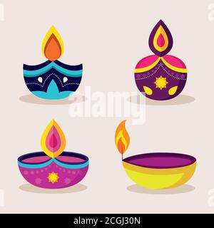 Setzen Sie Kerzen für diwali Festival Dekoration Stock Vektor