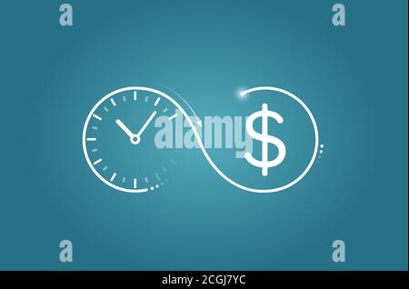 Zeit ist Geld Konzept. Vektor-Logo einer Uhr, die in Dollar-Symbol Stock Vektor
