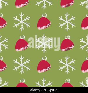 Winter Hüte und Schneeflocken nahtlose Vektor-Muster Stock Vektor