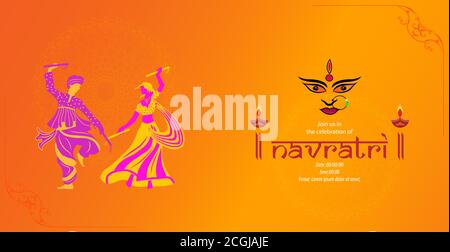 Navratri ist ein neuntägiges Festival für Göttin Durga. Durga Puja Feier Poster. Graba Tanz und dandiya Nacht abstrakt. Stock Vektor