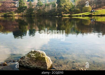 Herbstansicht von Tarn Hows im Lake District National Park, Cumbria, England. Stockfoto