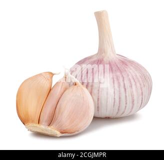 Geschälter Knoblauch isoliert auf weißem Hintergrund Stockfoto