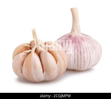 Geschälter Knoblauch isoliert auf weißem Hintergrund Stockfoto