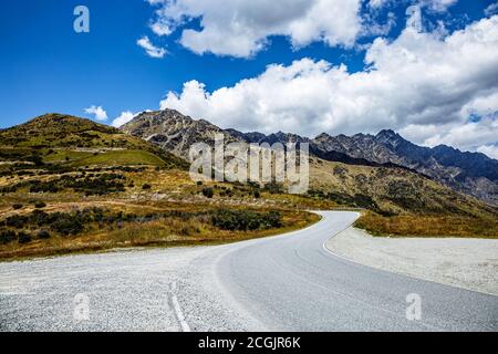 Remarkables Road, Queenstown, Otago, Südinsel, Neuseeland, Ozeanien. Stockfoto