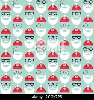 Vektor-Set von Gesichtern mit Santa Hüte, Schnurrbart und Bärte. Verschiedene Doodles Weihnachtsmann Design-Elemente. Urlaubssymbole Stock Vektor