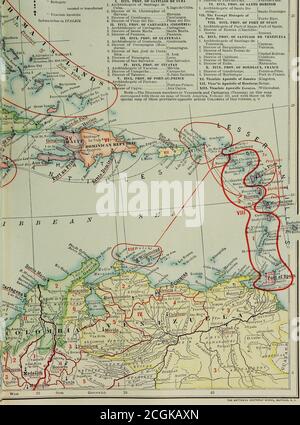 . Die katholische Enzyklopädie (Band 4); eine internationale Arbeit der Referenz auf die Verfassung, Lehre, Disziplin und Geschichte der katholischen Kirche. - I itiirigo i Santo Domingo. Ml. THP Exempt ItlBliopHc of Portlo Rico i Porto Rico. THI. ECCL. PROV. DES HAFENS VON SPANIEN 1. Erzbistum Port of Spain I Poit of Spain. :i. Diözese Roseau (Charlotte-Stadt) .... Roseau. I. ECCL, PROV. VON SANTIAGO DE VENEZUELA 1. Erzbistum Santiago de Venezuela 2. Diözese Barquisinieto ;). Bistum Santo Tomas de (iuayana •i. Bistum Calabozo .i. Bistum Mfirida (i. Diözese Zulla X. ICN, Stockfoto