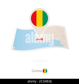 Gefaltete Papierkarte von Guinea mit Fahnennadel von Guinea. Vektorgrafik Stock Vektor