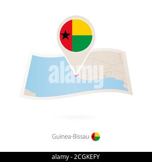 Gefaltete Papierkarte von Guinea-Bissau mit Fahnennadel von Guinea-Bissau. Vektorgrafik Stock Vektor