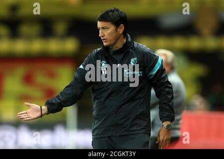 WATFORD, ENGLAND. 11. SEPTEMBER Watford Manager Vladimir Ivic während des Sky Bet Championship Matches zwischen Watford und Middlesbrough in Vicarage Road, Watford. (Kredit: Leila Coker, MI News) Kredit: MI Nachrichten & Sport /Alamy Live Nachrichten Stockfoto